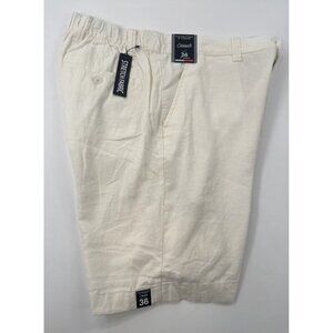 Roundtree Yorke Shorts Mens 36 White Linen Blend Elastic Waist Flat Chino NEW